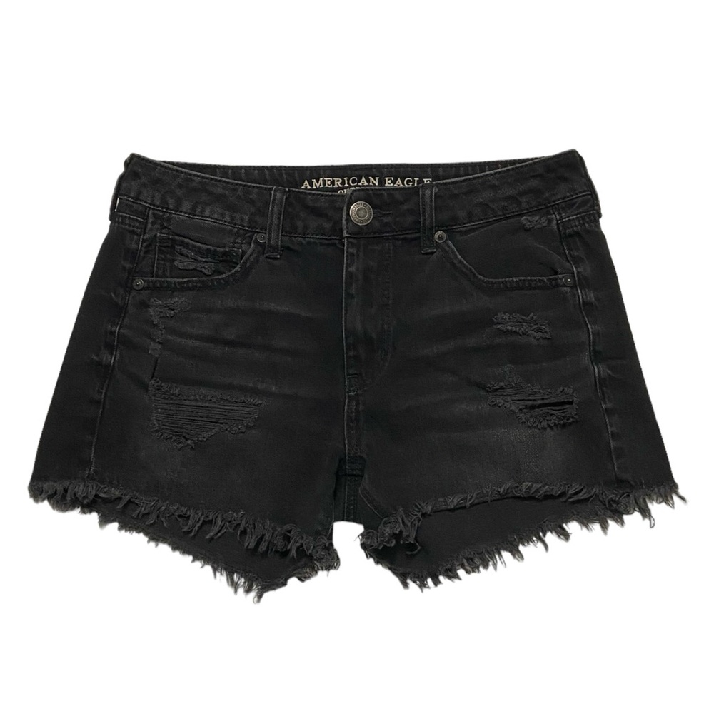 American Eagle Tomgirl Midi Womens 4 Jean Shorts Black Festival Grunge Shortie